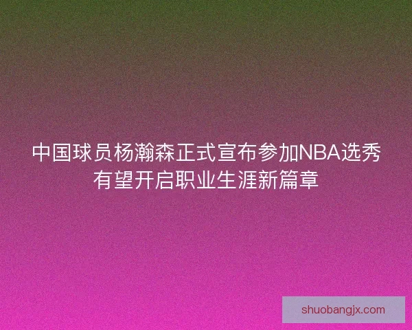 中国球员杨瀚森正式宣布参加NBA选秀有望开启职业生涯新篇章
